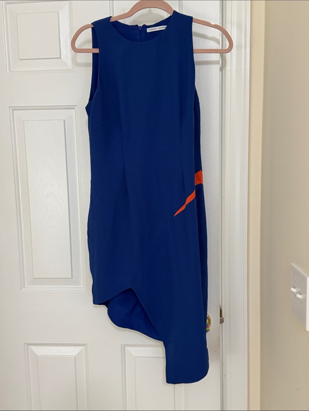 Royal Blue Asymmetrical Sheath Dress with Orange Detail